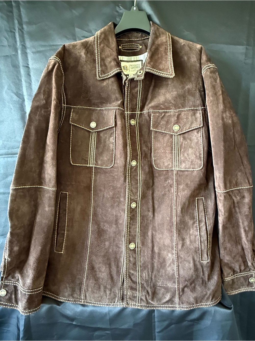Men’s Wilsons Leather Brown Suede Button-Front pocket Jacket large